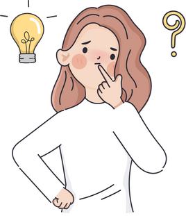 Hand drawn clipart woman thinking gesture pose with question